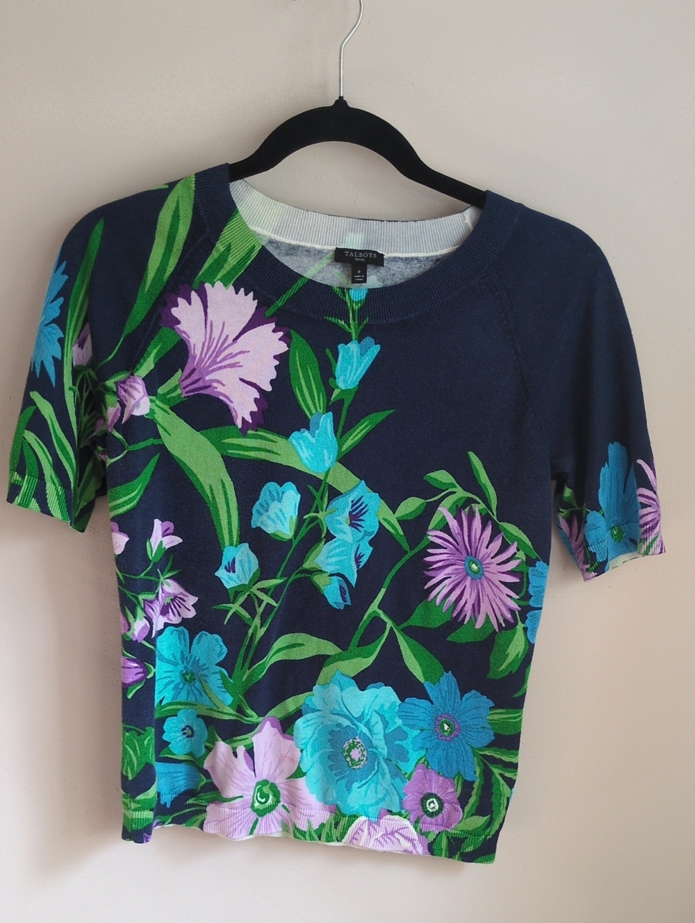 Talbots Navy Floral Short-Sleeve Knit Top - Blue, Purple & Green Bloom